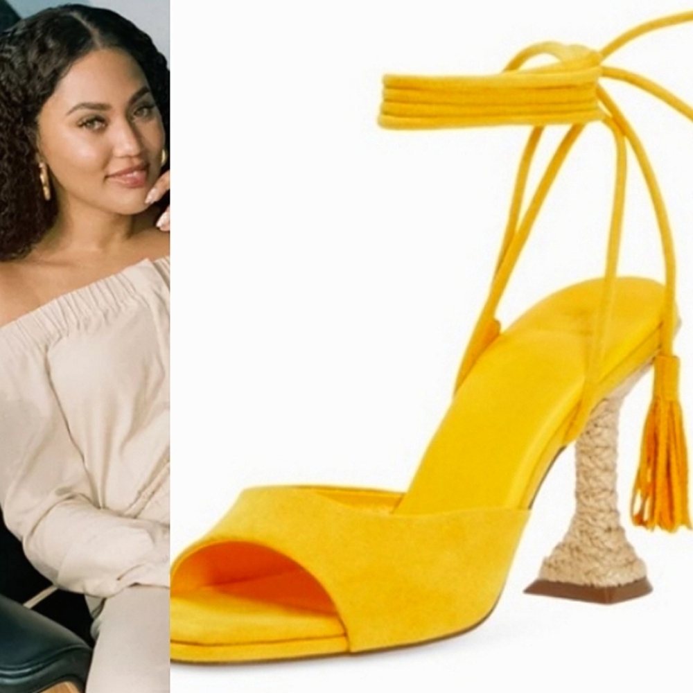 Ayesha Curry x JustFab Toni Ankle Wrap Heeled Sandals in Golden Rod